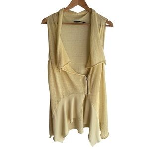Stella Carakasi Linen Blend Vest Sz M Butter Yellow Sheer Accent Layering VGUC